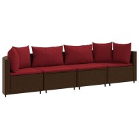 vidaXL 4 Piece Patio Sofa Set with Cushions Brown Poly Rattan