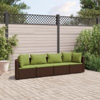 vidaXL 4 Piece Patio Sofa Set with Cushions Brown Poly Rattan