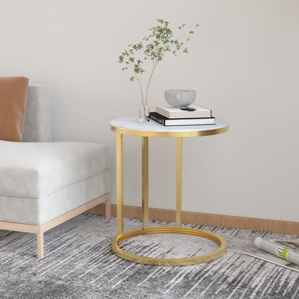 vidaXL Side Table Gold and White Marble 17.7