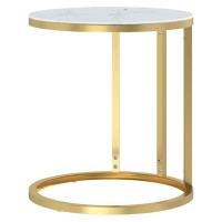 vidaXL Side Table Gold and White Marble 17.7