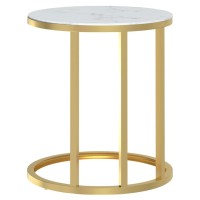 vidaXL Side Table Gold and White Marble 17.7