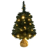 vidaXL Artificial Pre-lit Christmas Tree with Stands Green 2 ft PVC