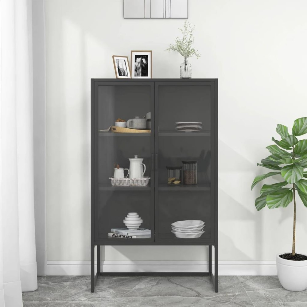 Vidaxl Highboard Anthracite 31.5X13.8X53.1 Steel And Tempered Glass
