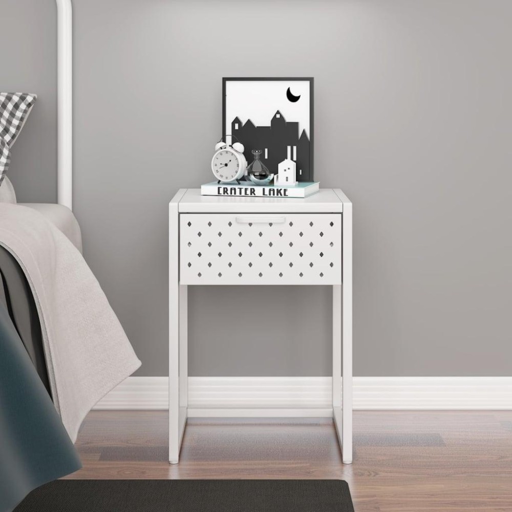 Vidaxl Nightstand White 15X13.8X21.3 Steel