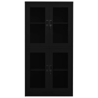 Vidaxl Office Cabinet Black 35.4X15.7X70.9 Steel And Tempered Glass