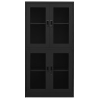 Vidaxl Office Cabinet Anthracite 35.4X15.7X70.9 Steel And Tempered Glass