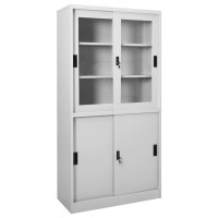 vidaXL Office Cabinet with Sliding Door Light Gray 35.4