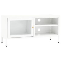 Vidaxl Tv Cabinet White 35.4X11.8X17.3 Steel And Glass