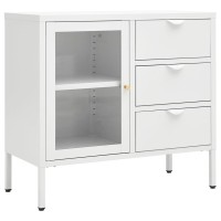 Vidaxl Sideboard White 29.5X13.8X27.6 Steel And Tempered Glass