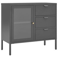 Vidaxl Sideboard Anthracite 29.5X13.8X27.6 Steel And Tempered Glass