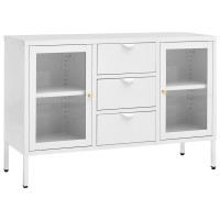 Vidaxl Sideboard White 41.3X13.8X27.6 Steel And Tempered Glass