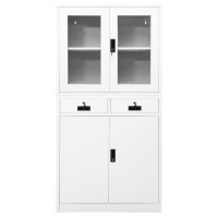 Vidaxl Office Cabinet White 35.4X15.7X70.9 Steel And Tempered Glass