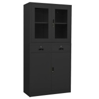 Vidaxl Office Cabinet Anthracite 35.4X15.7X70.9 Steel And Tempered Glass