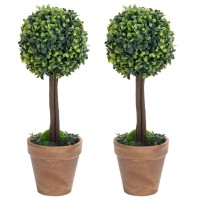 vidaXL Artificial Boxwood Plants 2 pcs with Pots Ball Shaped Green 13