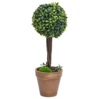 vidaXL Artificial Boxwood Plants 2 pcs with Pots Ball Shaped Green 13