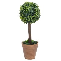 vidaXL Artificial Boxwood Plants 2 pcs with Pots Ball Shaped Green 13