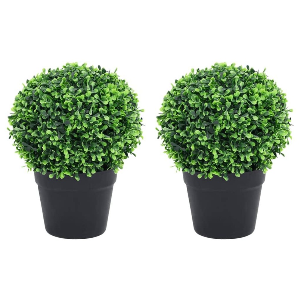 vidaXL Artificial Boxwood Plants 2 pcs with Pots Ball Shaped Green 12.6