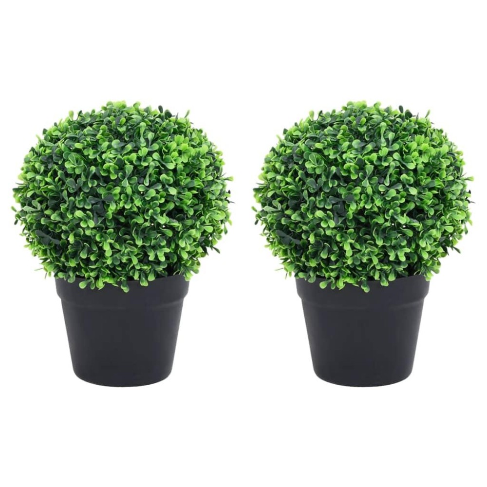 vidaXL Artificial Boxwood Plants 2 pcs with Pots Ball Shaped Green 10.6