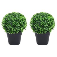 vidaXL Artificial Boxwood Plants 2 pcs with Pots Ball Shaped Green 10.6