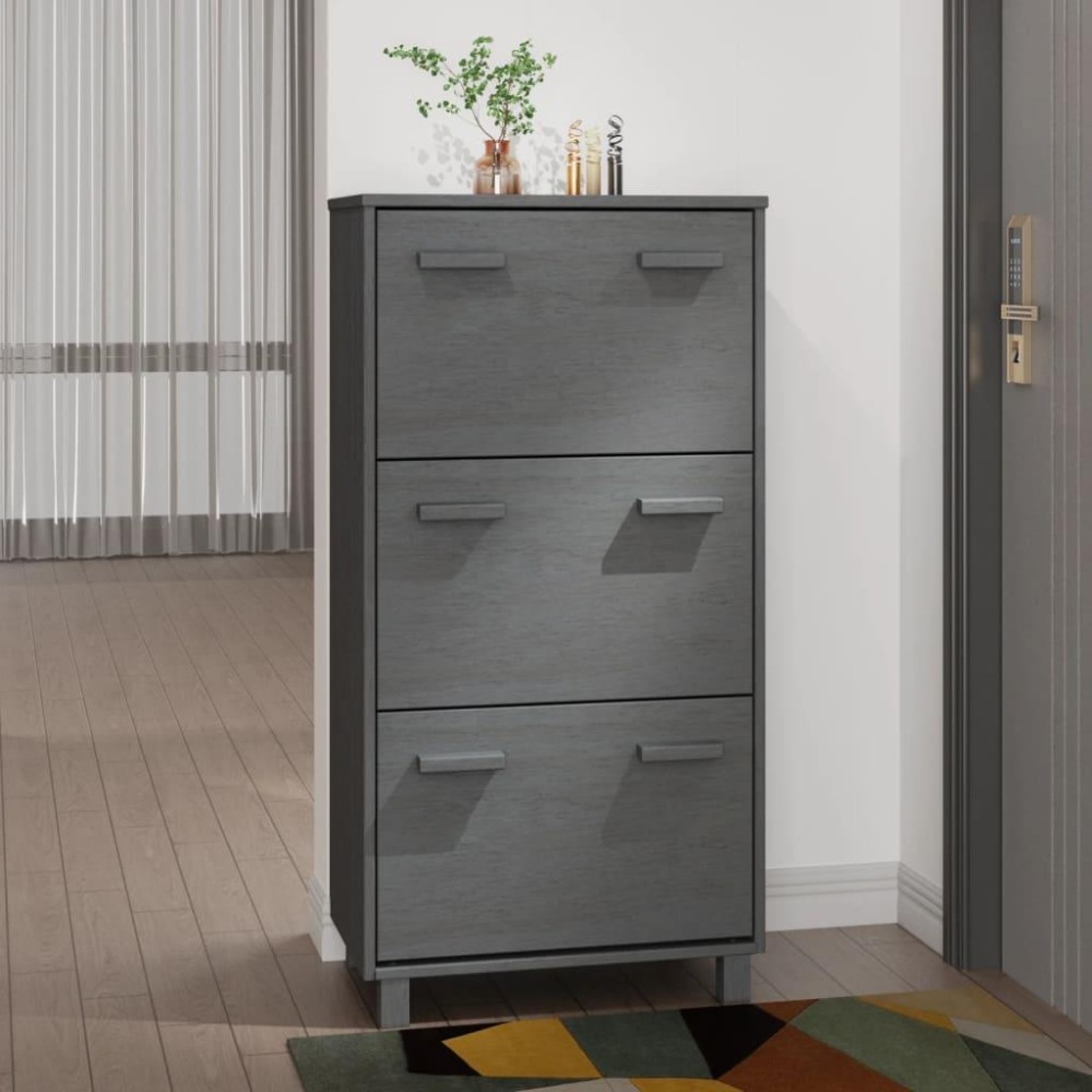 Vidaxl Shoe Cabinet Dark Gray 23.4X13.8X46.1 Solid Wood Pine