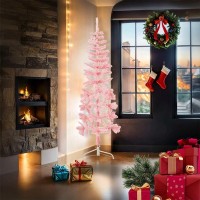 vidaXL Slim Artificial Half Christmas Tree with Stand Pink 6 ft