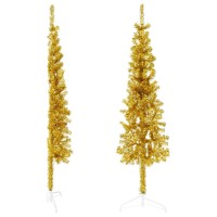 vidaXL Slim Artificial Half Christmas Tree with Stand Gold 5 ft