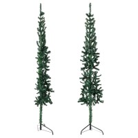 vidaXL Slim Artificial Half Christmas Tree with Stand Green 6 ft