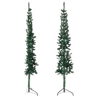 vidaXL Slim Artificial Half Christmas Tree with Stand Green 8 ft