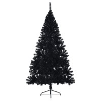 vidaXL Artificial Half Christmas Tree with Stand Black 6 ft PVC