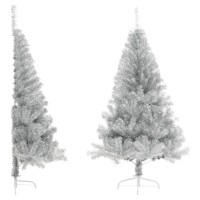 vidaXL Artificial Half Christmas Tree with Stand Silver 4 ft PET