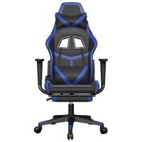 vidaXL Massage Gaming Chair with Footrest Black&Blue Faux Leather