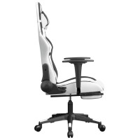 vidaXL Massage Gaming Chair with Footrest White&Black Faux Leather