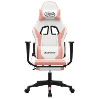 vidaXL Massage Gaming Chair with Footrest White&Pink Faux Leather