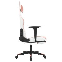 vidaXL Massage Gaming Chair with Footrest White&Pink Faux Leather