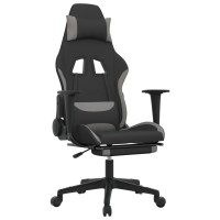 vidaXL Massage Gaming Chair with Footrest Black and Light Gray Fabric