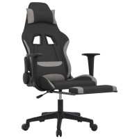 vidaXL Massage Gaming Chair with Footrest Black and Light Gray Fabric