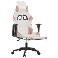 Vidaxl Massage Gaming Chair With Footrest White&Pink Faux Leather