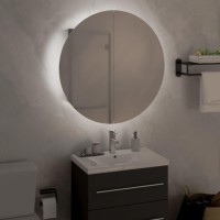 Vidaxl Bathroom Cabinet With Round Mirror&Led Gray 18.5X18.5X6.9