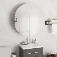 Vidaxl Bathroom Cabinet With Round Mirror&Led Black 21.3X21.3X6.9