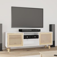 Vidaxl Tv Cabinet White 41.3X11.8X15.7 Solid Wood Pine&Natural Rattan