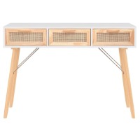 Vidaxl Console Table White 41.3X11.8X29.5 Solid Wood Pine&Natural Rattan