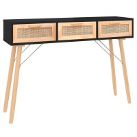 Vidaxl Console Table Black 41.3X11.8X29.5 Solid Wood Pine&Natural Rattan