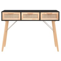 Vidaxl Console Table Black 41.3X11.8X29.5 Solid Wood Pine&Natural Rattan