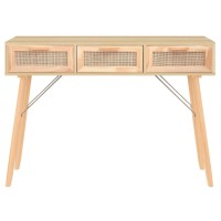 Vidaxl Console Table Brown 41.3X11.8X29.5 Solid Wood Pine&Natural Rattan