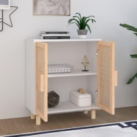 Vidaxl Sideboard White 23.6X11.8X27.6 Solid Wood Pine And Natural Rattan