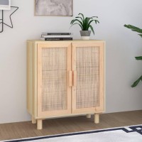 Vidaxl Sideboard Brown 23.6X11.8X27.6 Solid Wood Pine And Natural Rattan