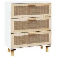 Vidaxl Sideboard White 23.6X11.8X27.6 Solid Wood Pine And Natural Rattan