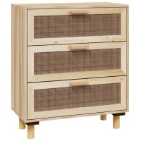 Vidaxl Sideboard Brown 23.6X11.8X27.6 Solid Wood Pine And Natural Rattan