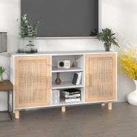 Vidaxl Sideboard White 41.3X11.8X23.6 Solid Wood Pine And Natural Rattan