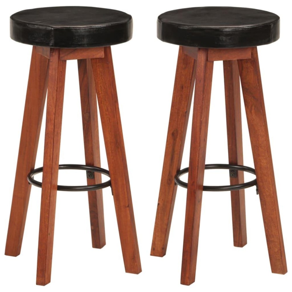 vidaXL Bar Stools 2 pcs Real Leather and Solid Wood Acacia